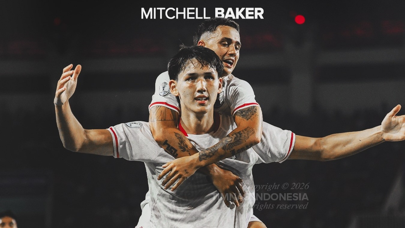 Selebrasi gol Mitchell Baker bersama Eliano Reijnders dalam laga Indonesia vs Kamboja di Piala AFF 2026, Senin (27/7/2026).