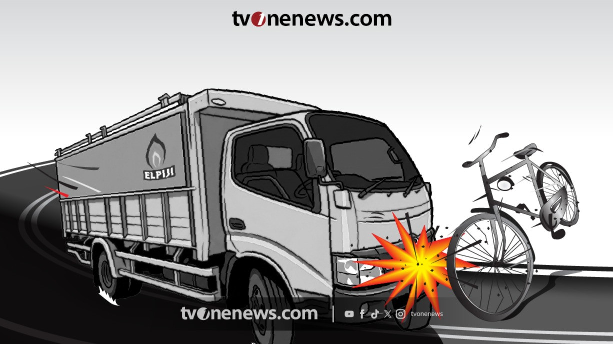 Ilustrasi kecelakaan truk elpiji menabrak sepeda.