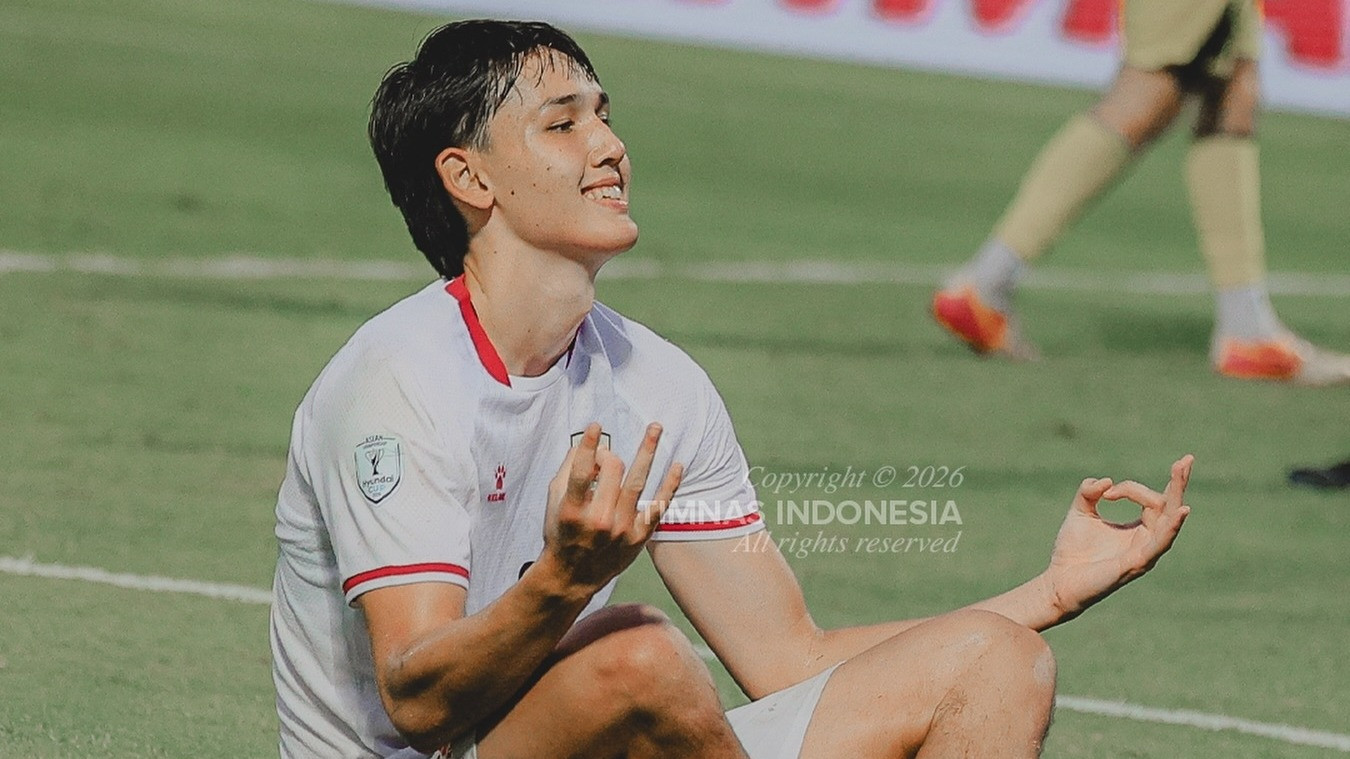 Pemain Timnas Indonesia, Mitchell Baker saat melakukan selebrasi ala Erling Haaland di Piala AFF 2026