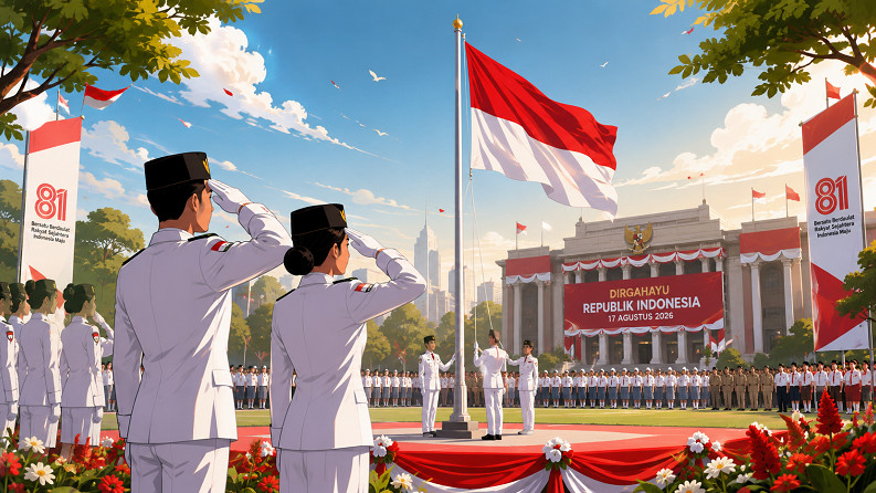 Ilustrasi upacara bendera HUT ke-81 Republik Indonesia
