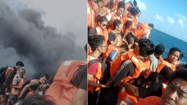 KM Sentosa 2 Terbakar di Tengah Laut Sumenep, Madura pada Sabtu (2/8/2026).