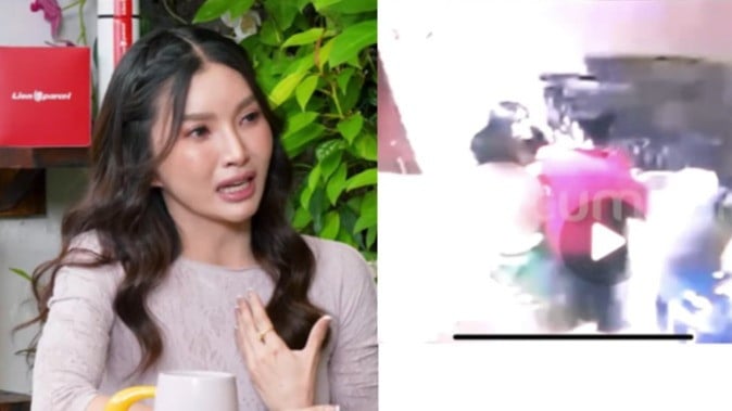 Kolase foto Sarwendah dan tangkapan layar CCTV dirinya beradu mulut dengan Ruben Onsu