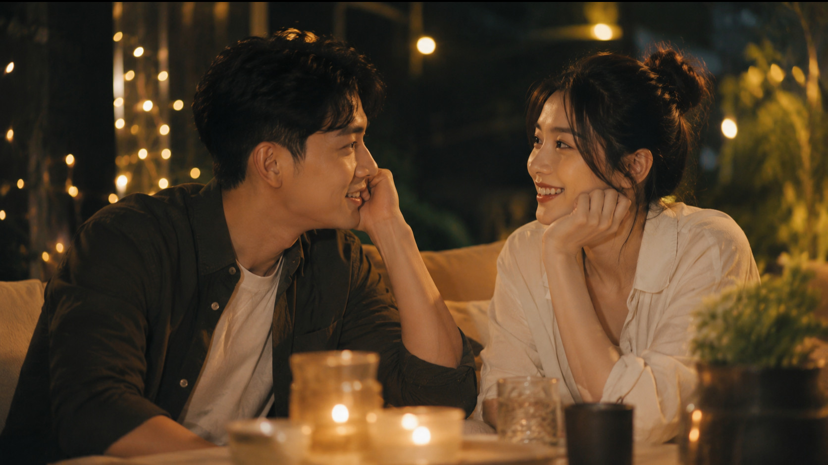 Ilustrasi pasangan saling berpandangan romantis