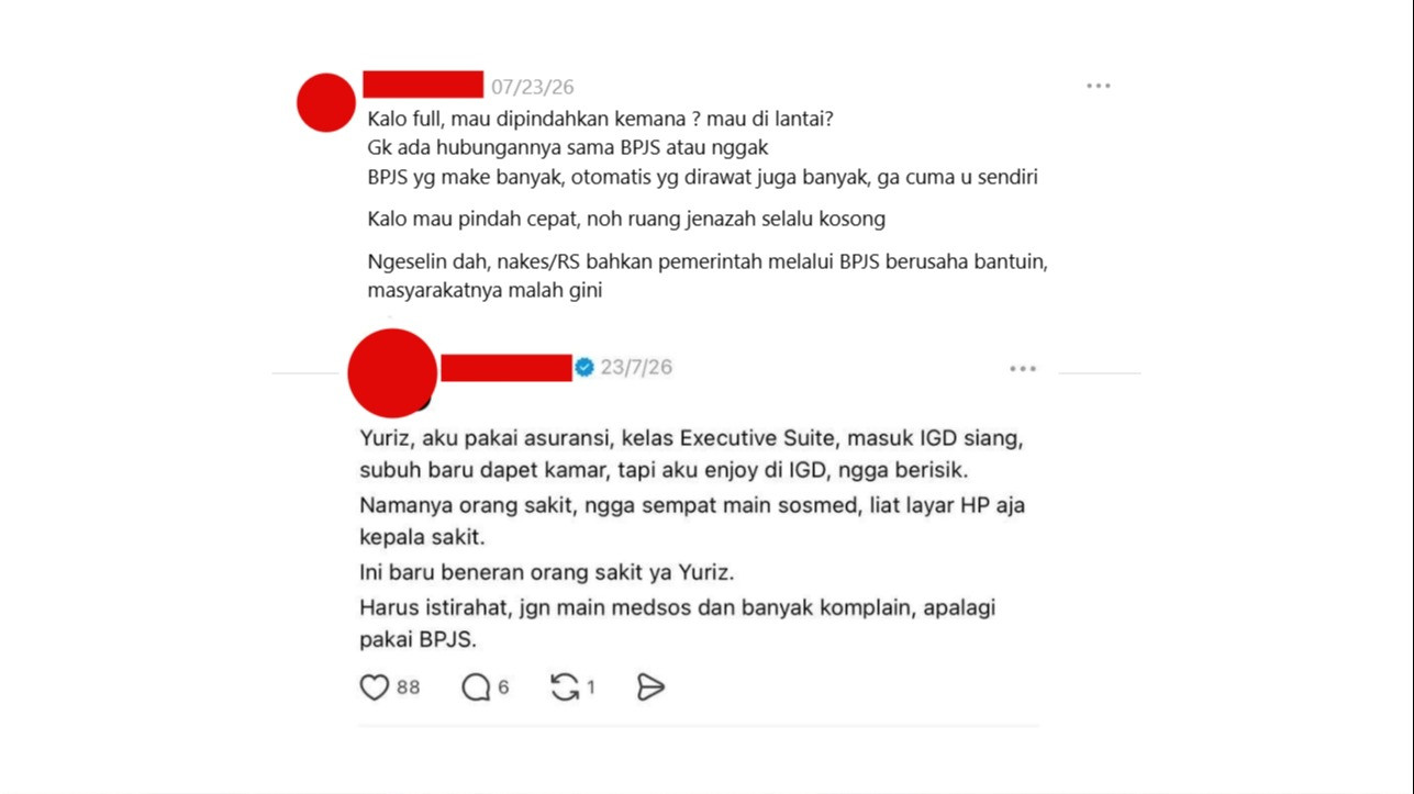 Komentar pedas netizen Threads terhadap pria yang curhat tak kunjung dapat ruang perawatan di rumah sakit.