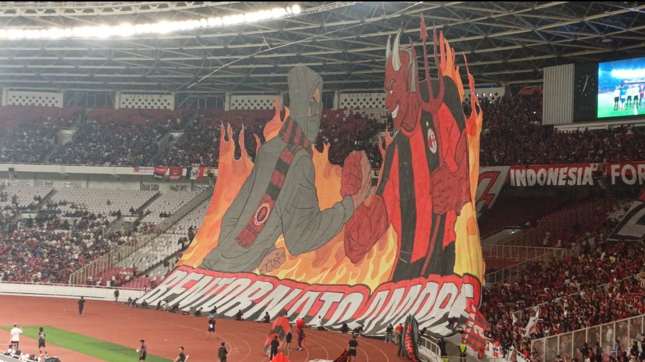 Tifo Milanisti Inodnesia di laga AC Milan Vs Chelsea
