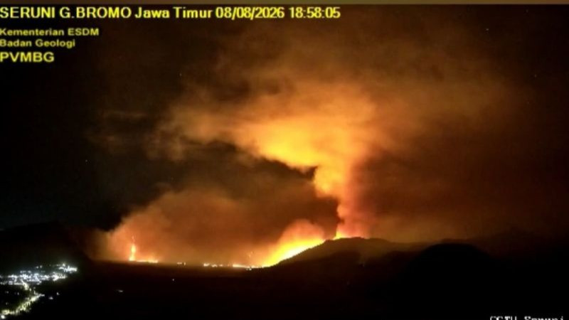 Kebakaran kawasan hutan Gunung Bromo di Jawa Timur, Sabtu (8/8/2026) malam.