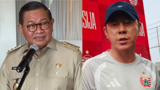 Kolase foto Gubernur DKI Jakarta Pramono Anung - Pelatih Persija Shin Tae-yong