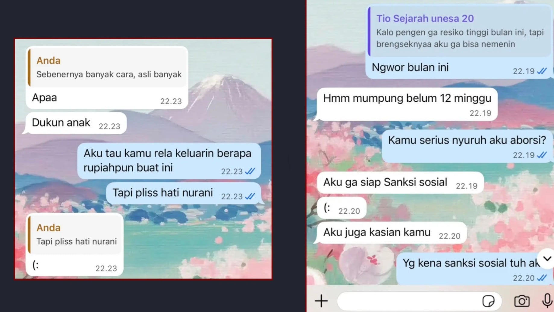 Tangkapan layar isi chat viral soal aborsi