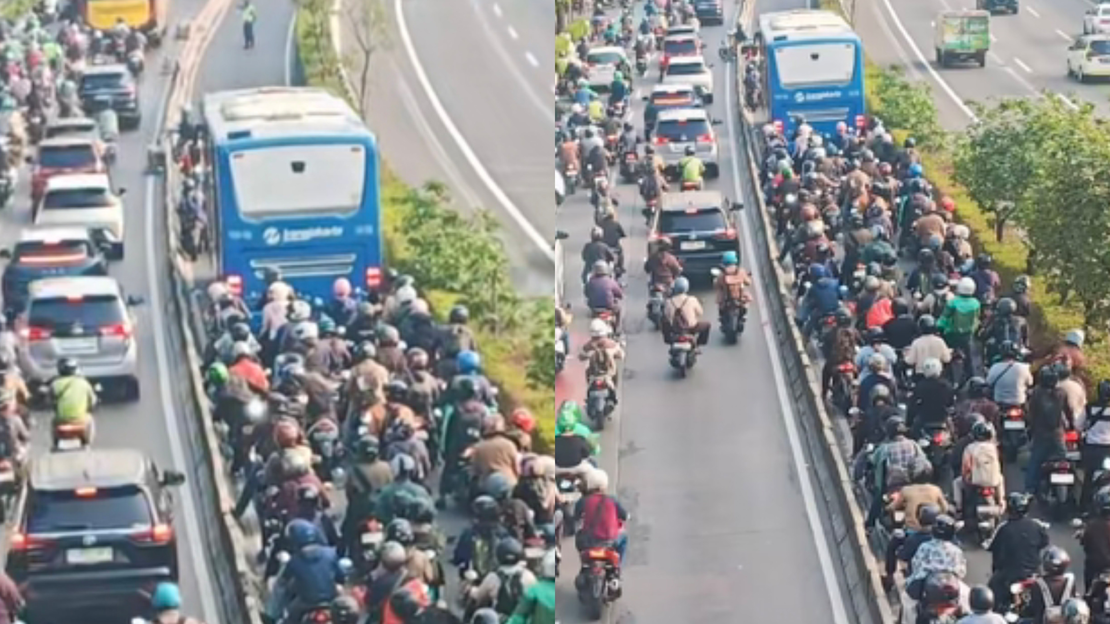 Viral Pengendara Motor Jebol Pembatas Jalan Transjakarta