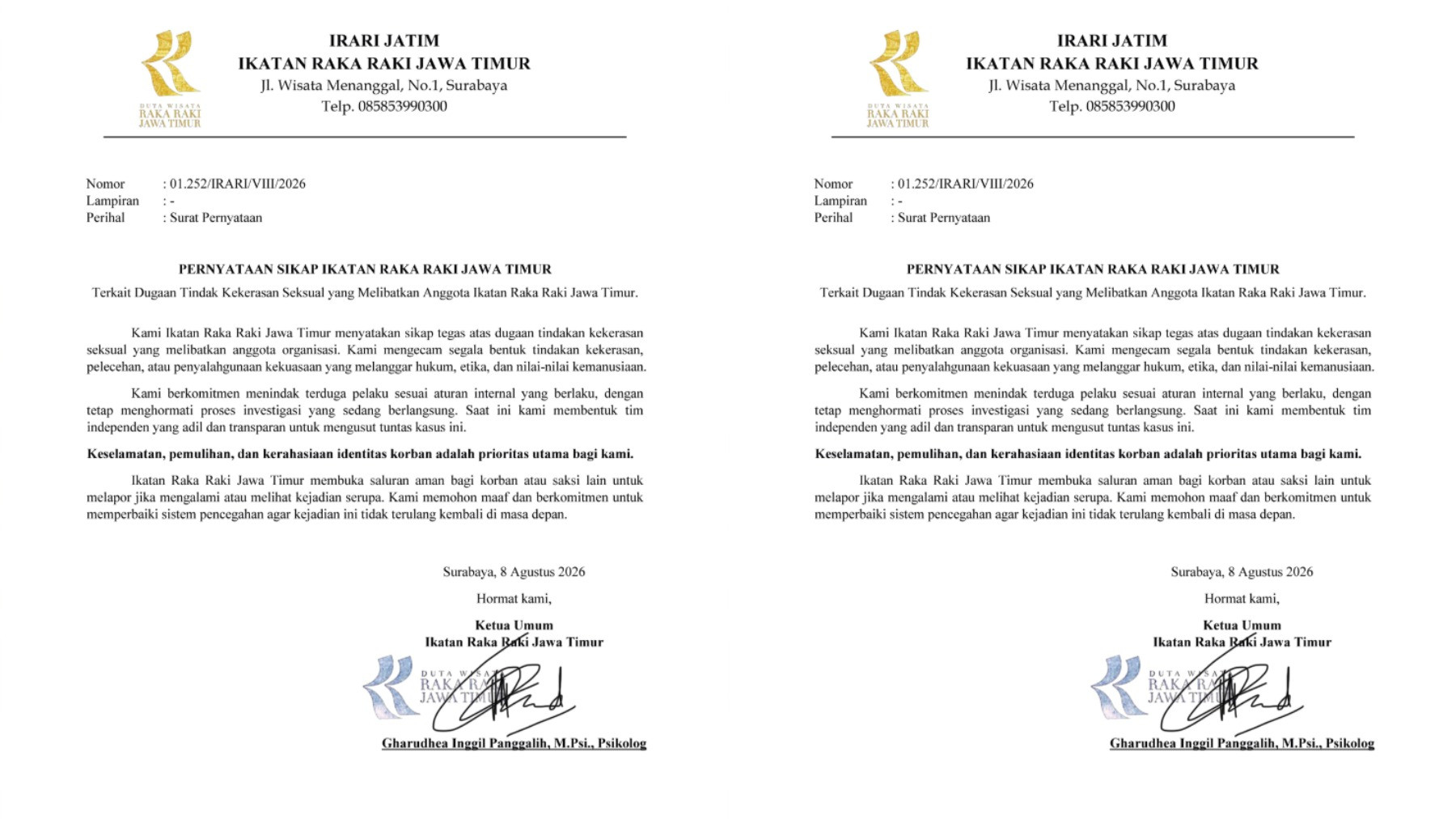 Surat Pernyataan Sikap IRARI JAWA TIMUR