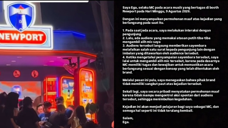 Permintaan maaf MC di booth Newport