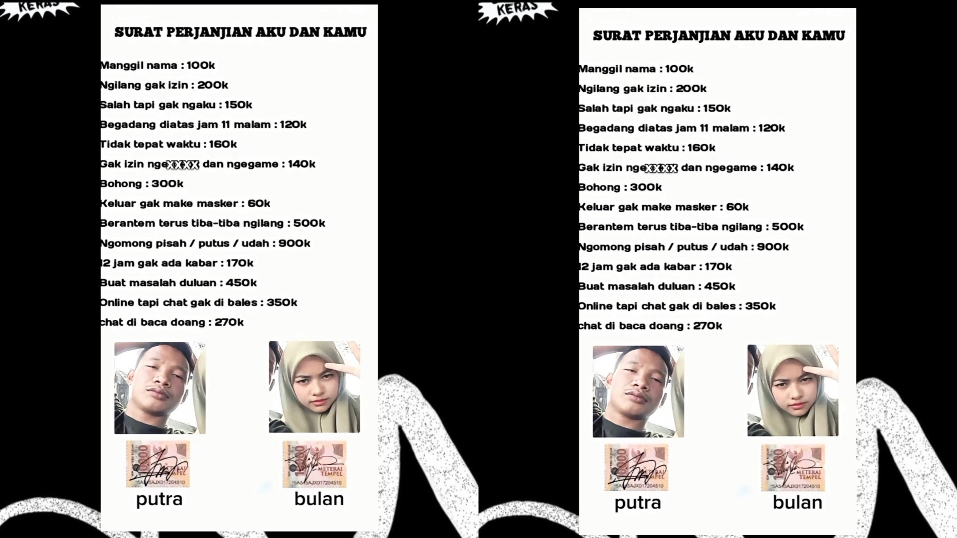 Viral pasangan buat  Surat Perjanjian Aku dan Kamu 