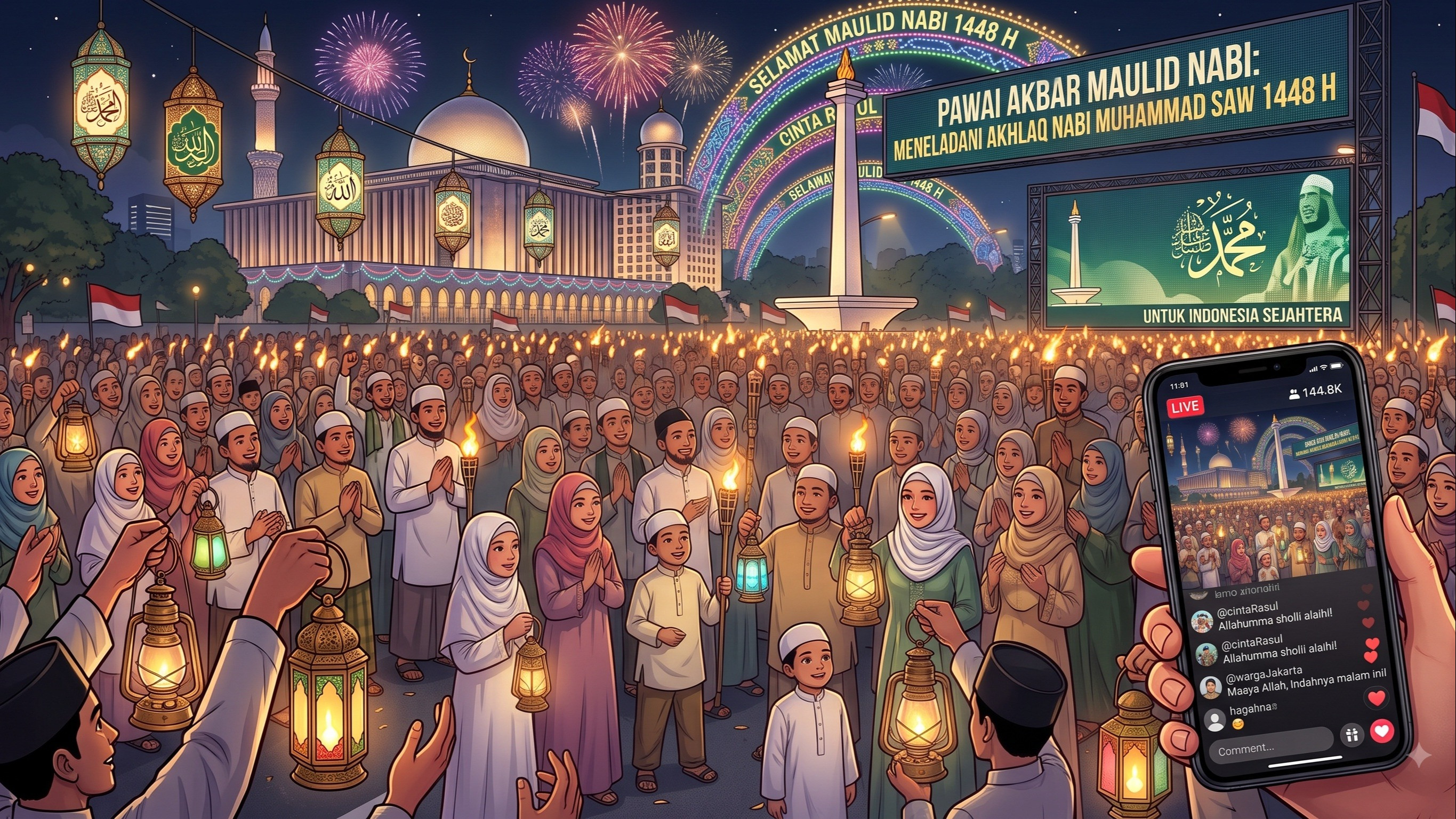 Ilustrasi perayaan maulid Nabi Muhammad SAW 1448 H