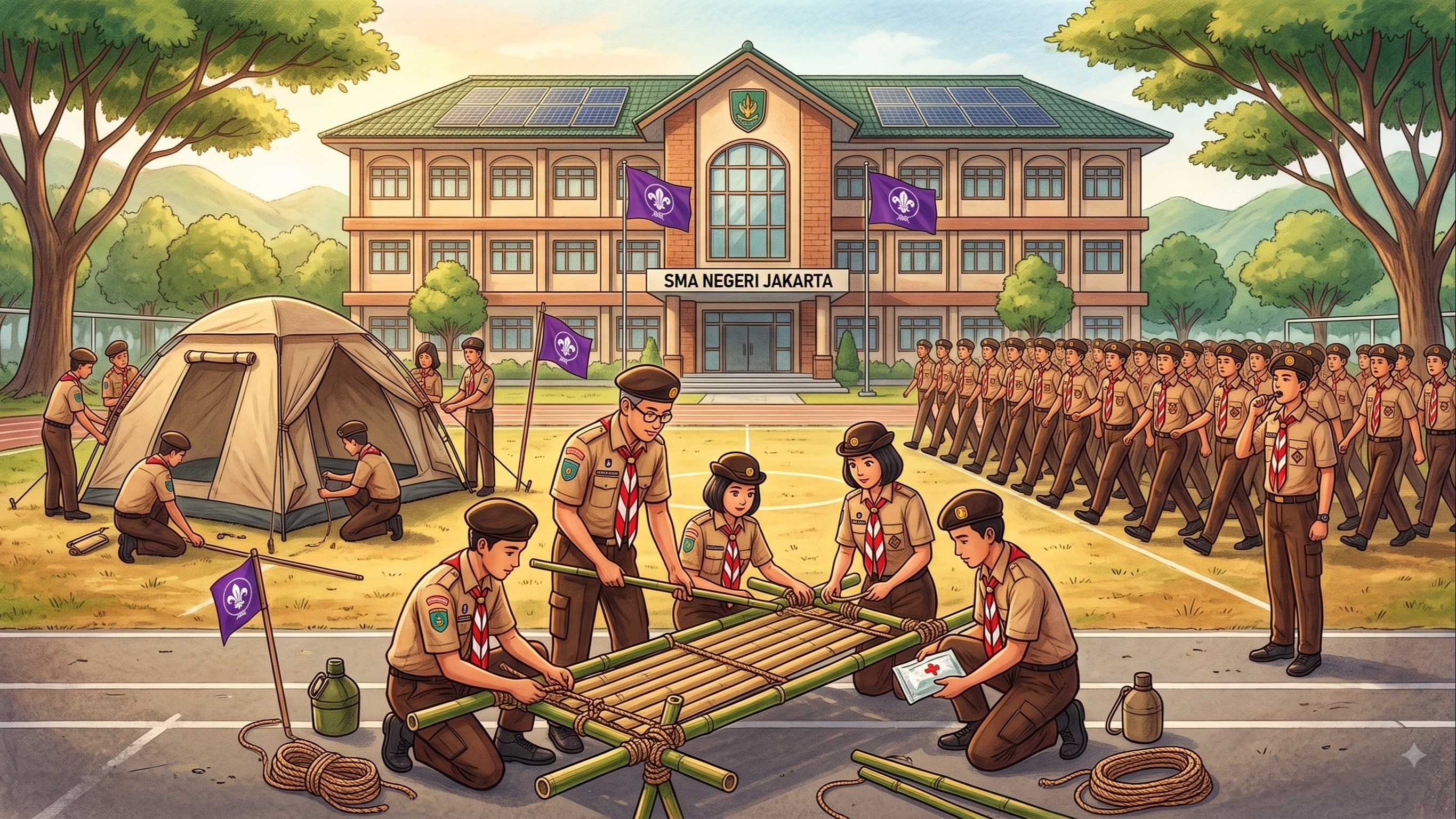 Ilustrasi kegiatan pramuka di sekolah