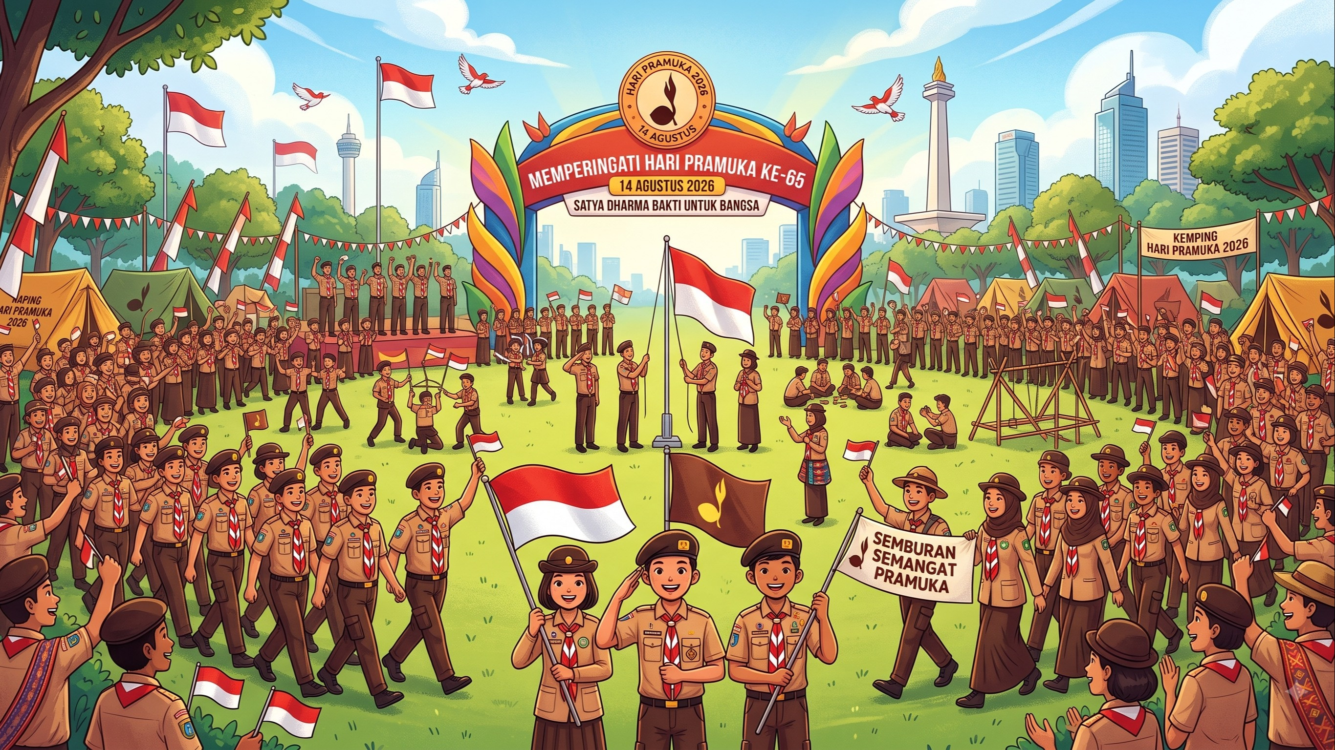 Ilustrasi perayaan Hari Pramuka ke-65