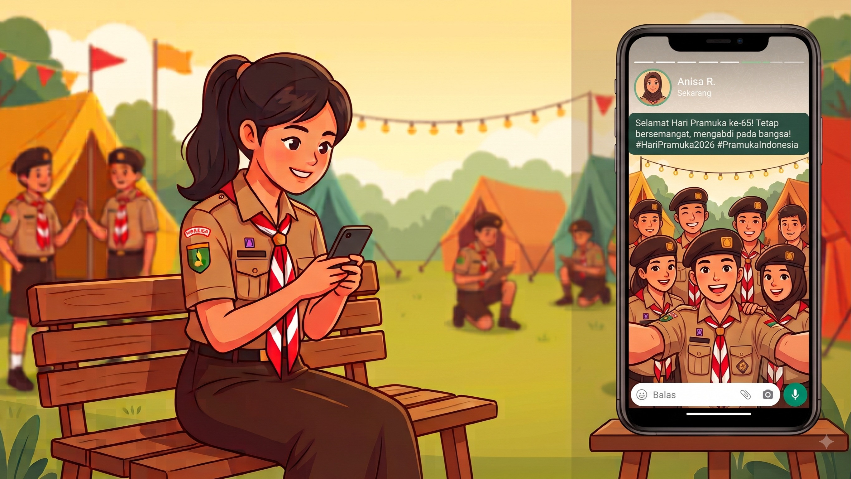Ilustrasi status WhatsApp memperingati Hari Pramuka