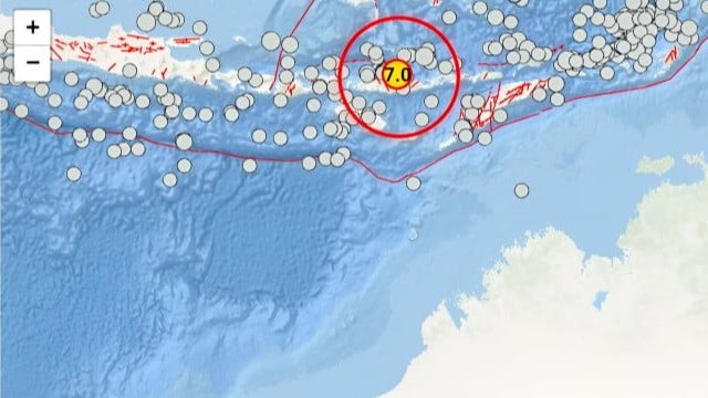 Tangkapan layar pusat gempa bumi tektonik berkekuatan tujuh magnitudo yang terjadi di Kabupaten Nagekeo, Nusa Tenggara Timur.