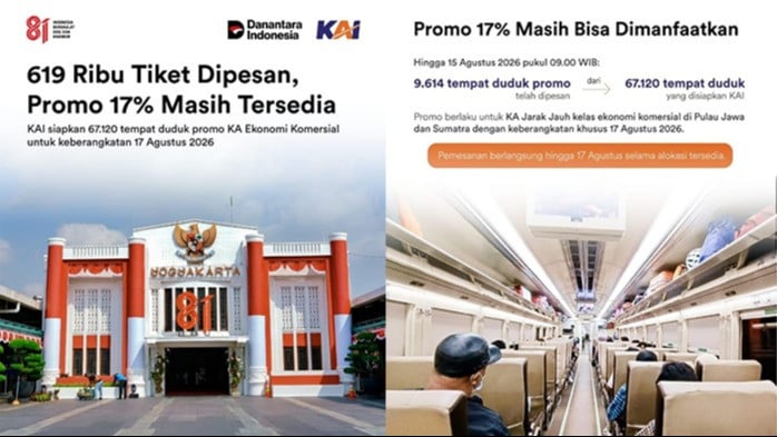 Promo diskon 17% tiket KA Jarak Jauh Kelas Ekonomi Komersial Pada 17 Agustus 2026