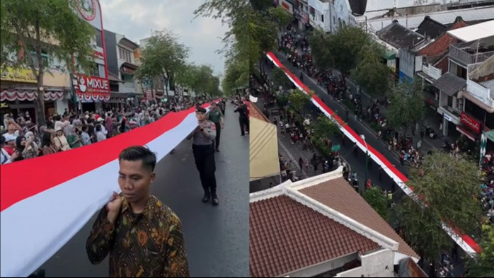 Bendera Merah Putih sepanjang 481 meter membentang di kawasan Malioboro