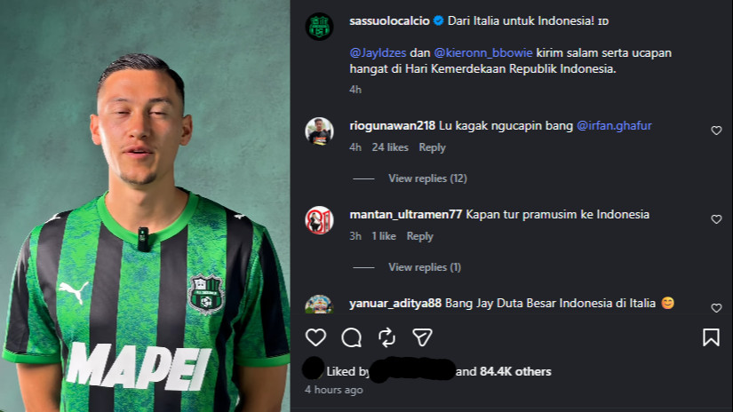 Jay Idzes ajak pemain Sassuolo ucapkan Selamat Hari Kemerdekaan untuk Indonesia