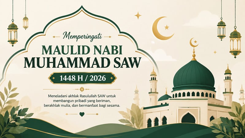 Ilustrasi poster peringatan Maulid Nabi Muhammad SAW 1448 H
