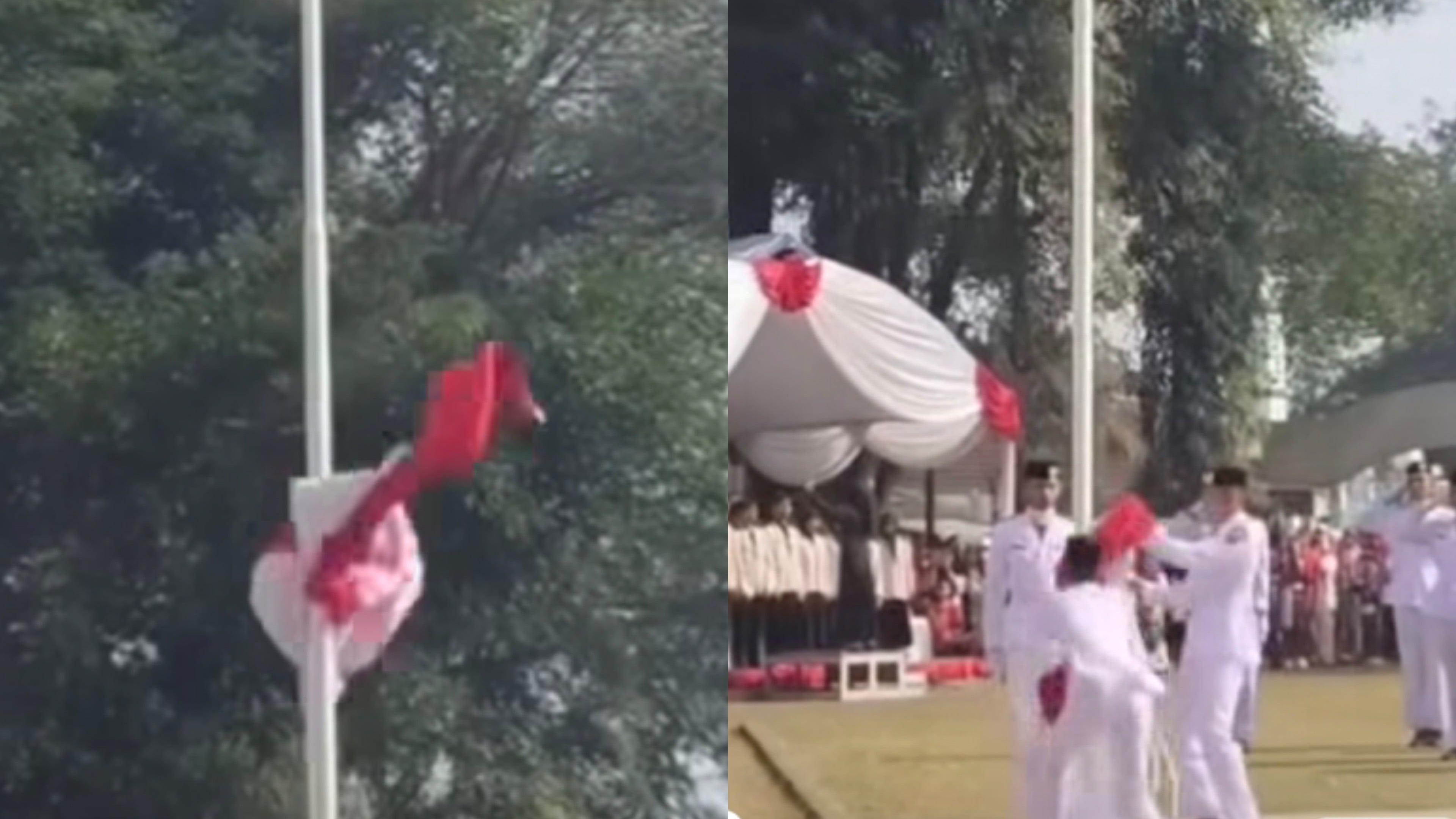 Viral Video Detik-detik Bendera Merah Putih Jatuh