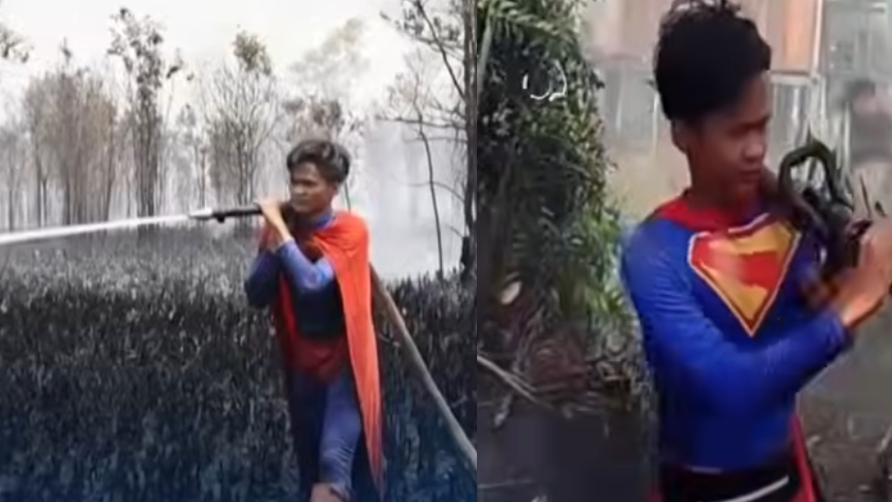 Viral Remaja Palangka Raya Pakai Kostum Superman Saat Padamkan Karhutla, Ini Alasannya