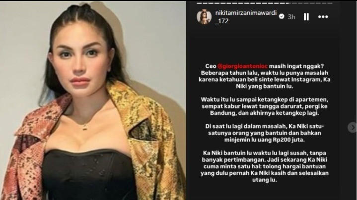 Nikita Mirzani tagih utang Rp200 Juta ke Giorgio Antonio.