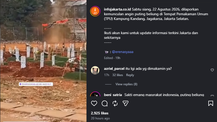 Angin puting beliung landa TPU Kampung Kandang, Jagakarsa
