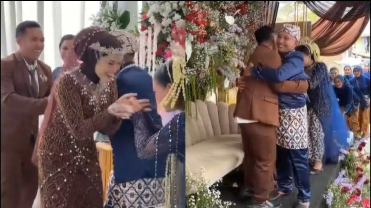 Mempelai saling kondangan masih pakai baju pengantin