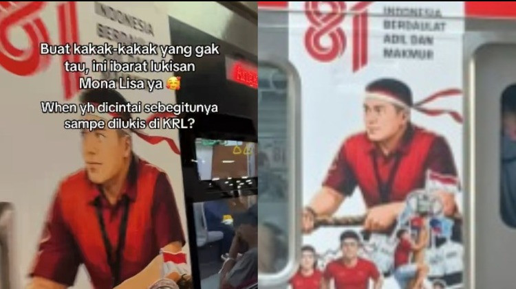Beredar video yang memperlihatkan lukisan bergambar mirip Sekretaris Kabinet Teddy Indra Wijaya di pintu KRL.