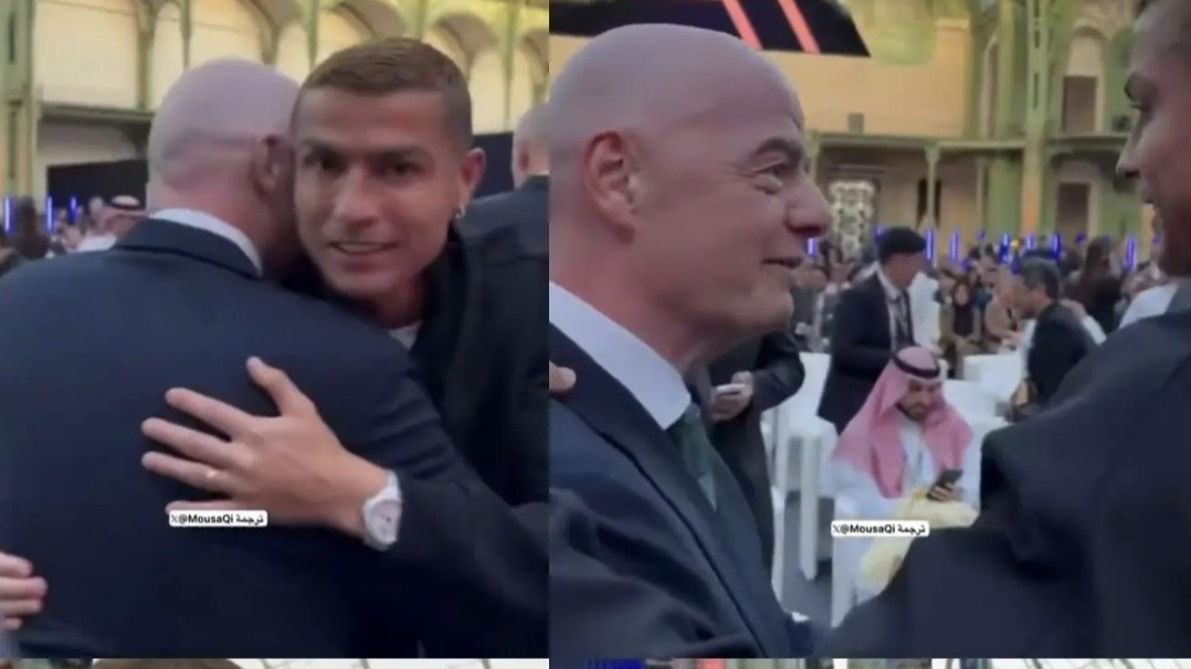 Ekspresi Wajah Ronaldo saat bertemu Presiden FIFA jadi sorotan