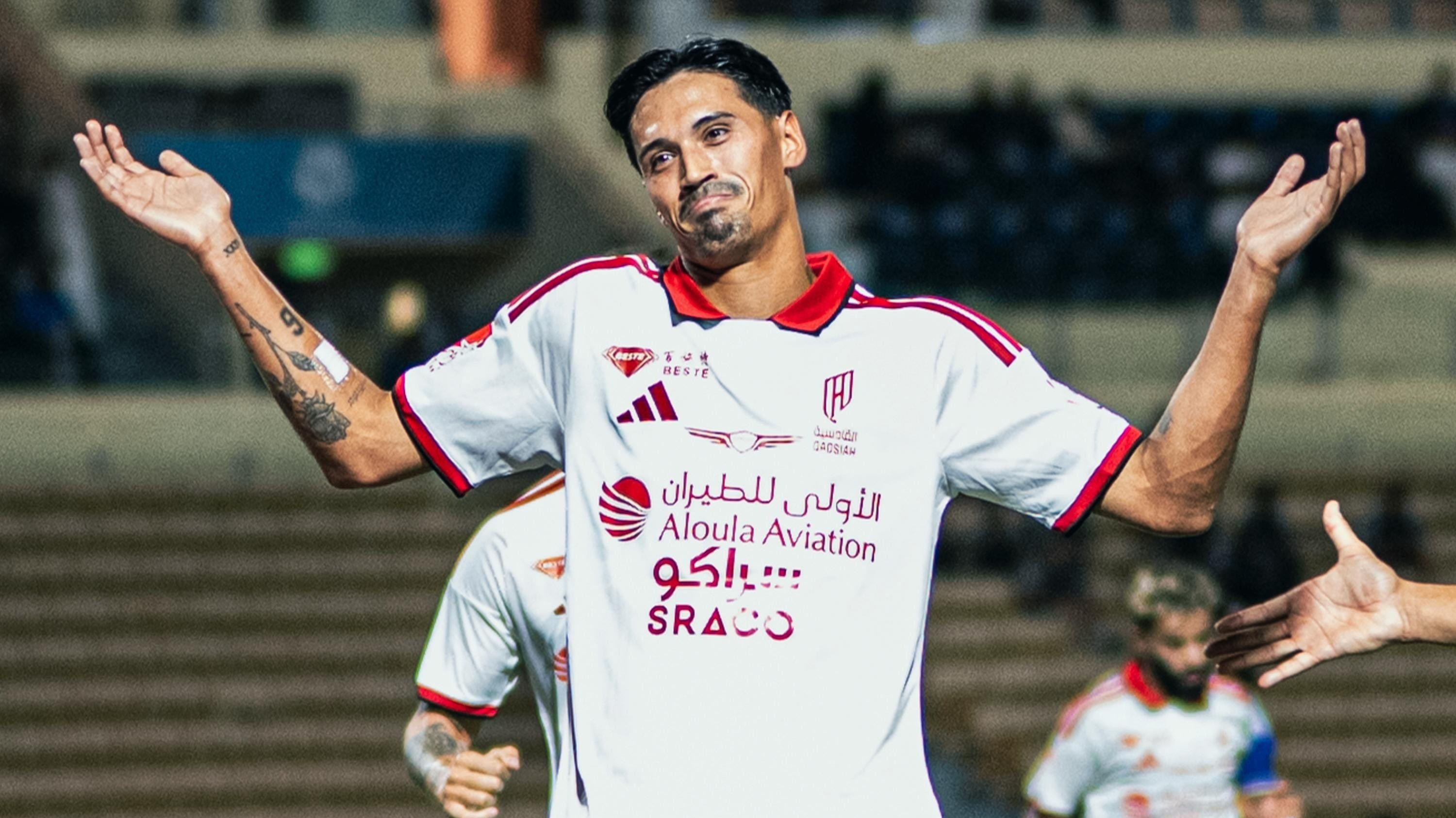 Selebrasi Tijjani Reijnder usai cetak gol debut bersama Al Qadsiah saat melawan Neom SC di Liga Pro Saudi 2026/2027, Selasa (25/8/2026).