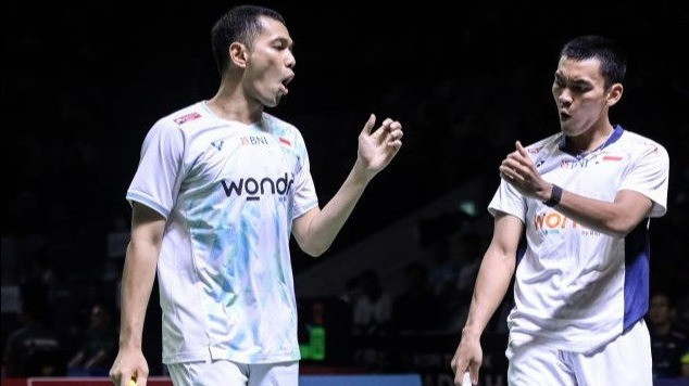 Ganda putra Indonesia Fajar Alfian (kiri) dan Muhammad Shohibul Fikri (kanan)