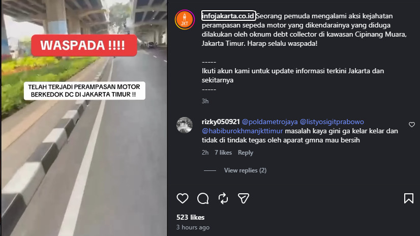 Pria di Cipinang menangis setelah motornya dibawa kabur oknum debt kolektor