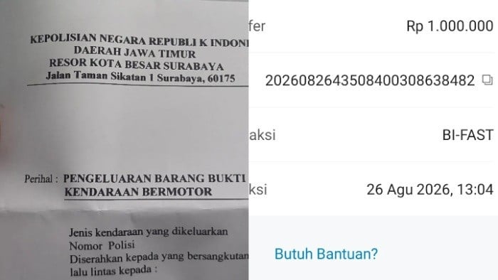 Potret bukti warga Surabaya, Kristiani yang mengaku diminta polisi untuk transfer uang Rp1 juta saat ambil surat pengeluaran kendaraan motor sebagai barang bukti kecelakaan viral