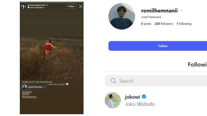 Unggahan Instagram Story Jennie BLACKPINK saat salah tag akun yang hanya follow Presiden ke-7 RI, Jokowi viral