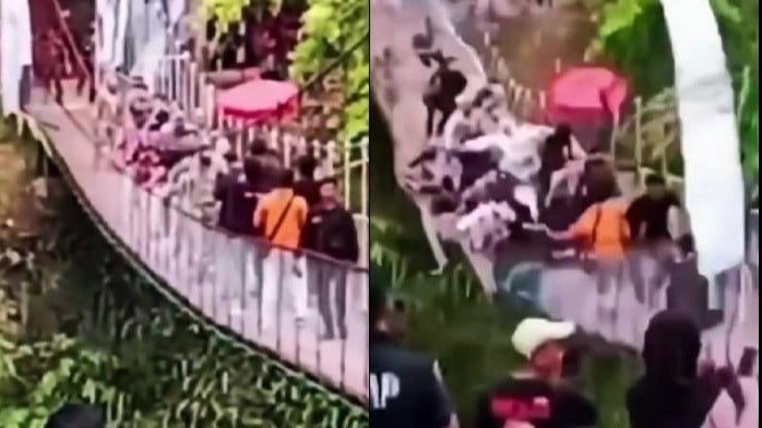 Jembatan Gantung Pongpet di Kabupaten Pangandaran Ambruk Saat Dilintasi Bupati Citra Pitriyami