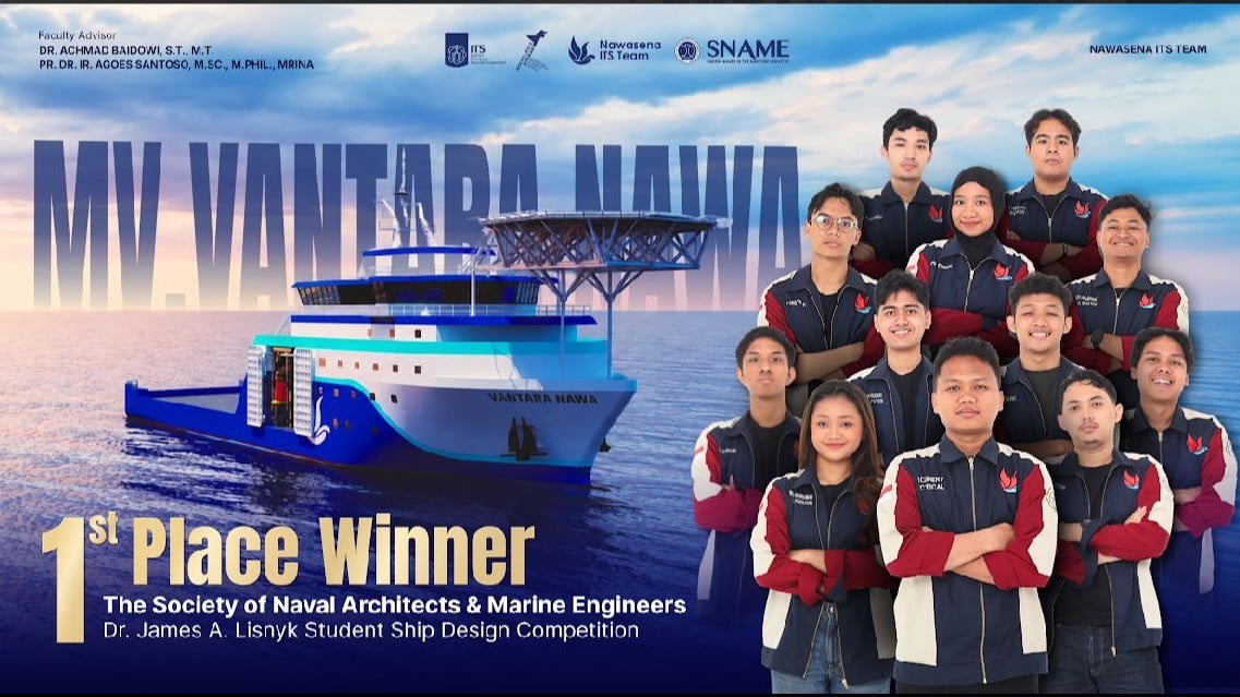 Tim Nawasena ITS kembali mengukir prestasi di panggung internasional dengan meraih Juara 1 Dr. James A. Lisnyk Student Ship Design Competition 2026.