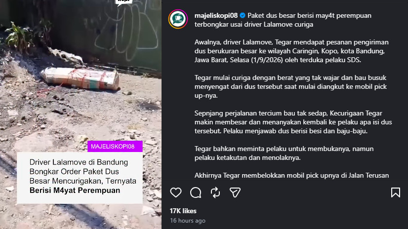 Sopir ekspedisi dapat orderan bawa paket berisi mayat wanita
