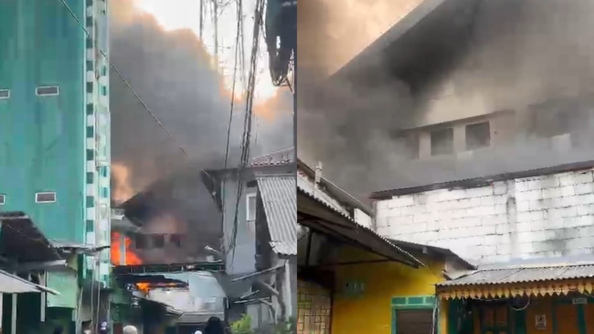 Kebakaran diduga di gudang properti stasiun televisi di Kebon Jeruk, Jakarta Barat, Minggu (6/9/2026).