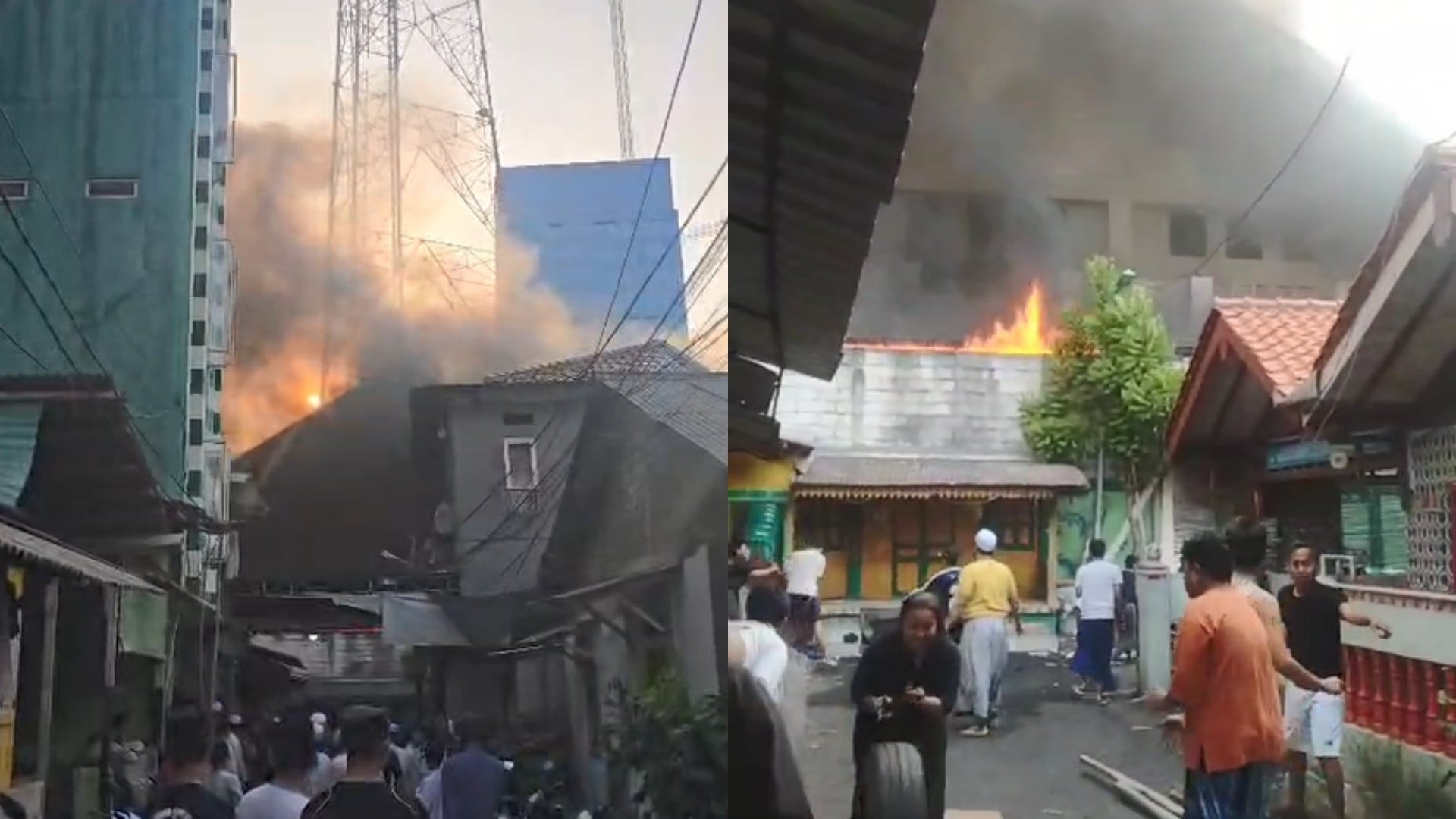 Kebakaran diduga terjadi di gudang properti stasiun televisi di Kebon Jeruk, Jakarta Barat, Minggu (6/9/2026).