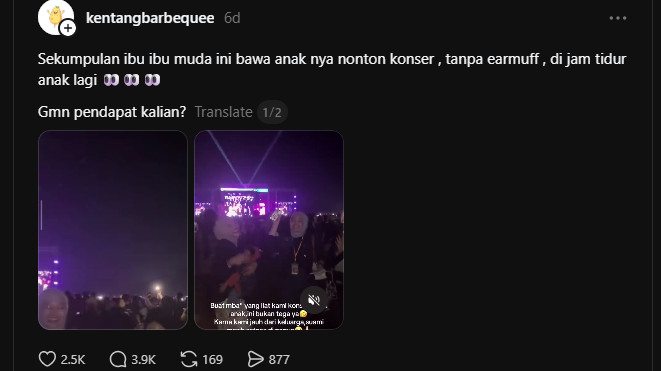 Ibu muda bawa anak saat konser malam hari viral di Threads