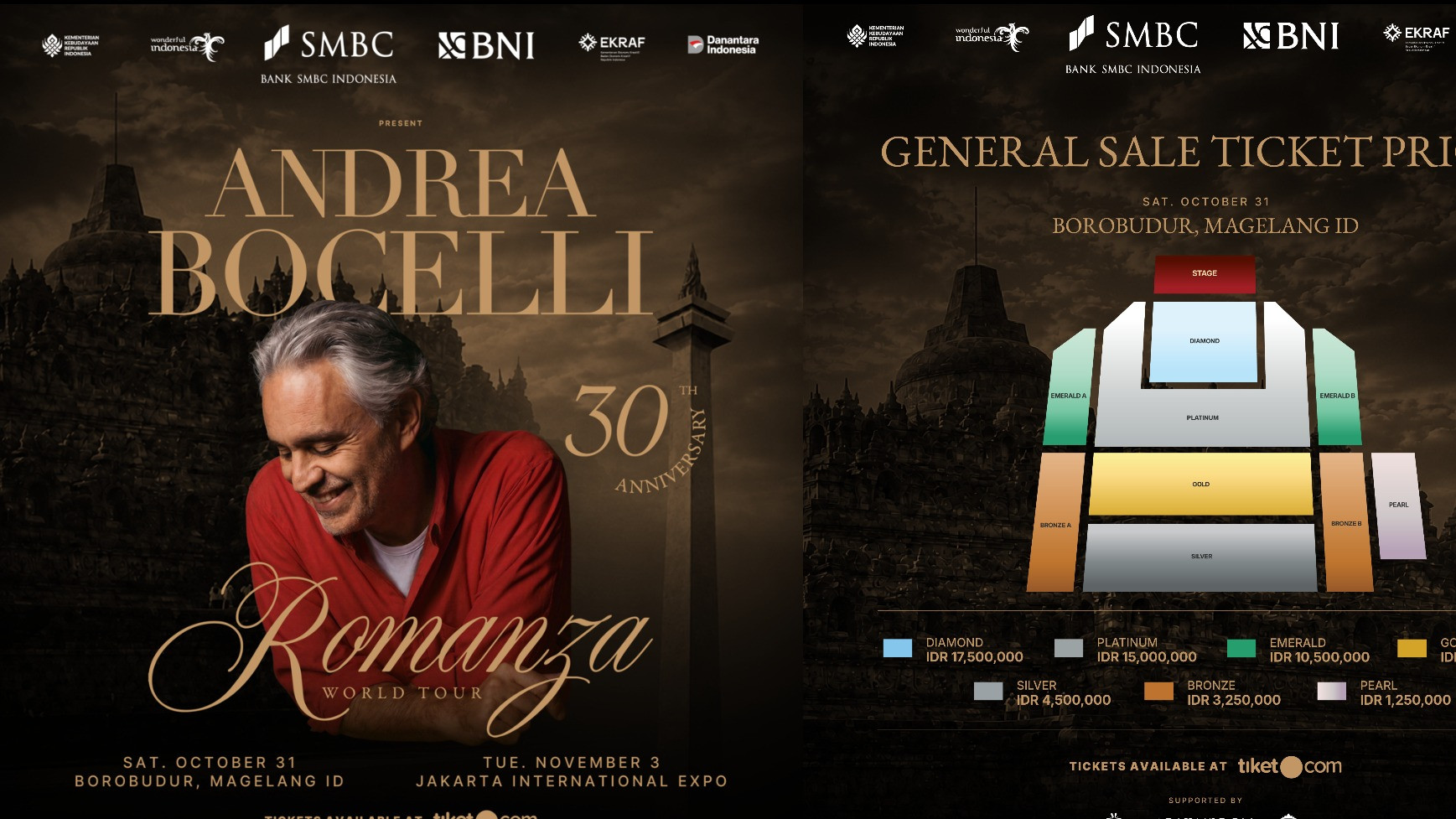 Andrea Bocelli Kembali ke Indonesia, 30 Tahun Romanza Dirayakan di Borobudur dan Jakarta