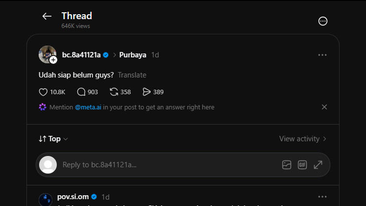 Postingan anak Purbaya Yudhi Sadewa di Threads