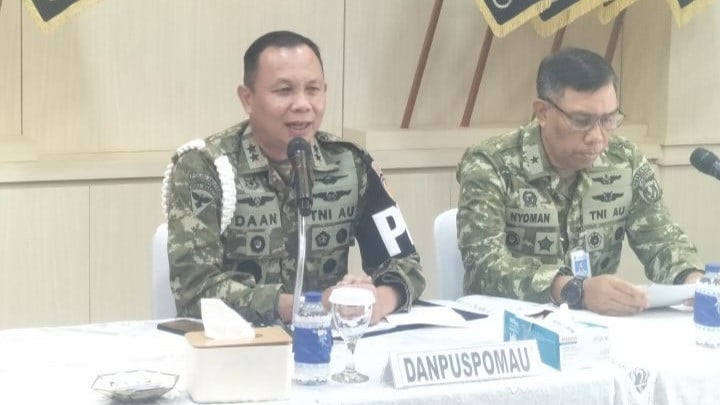 Komandan Puspomau Marsekal Muda TNI Daan Sulfi saat jumpa pers di Lanud Halim Perdanakusuma, Rabu (16/9/2026)