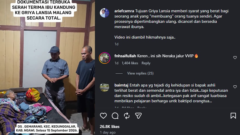 Anak titipkan ibunya yang kena stroke ke griya lansia, siap jika tak bisa bertemu lagi