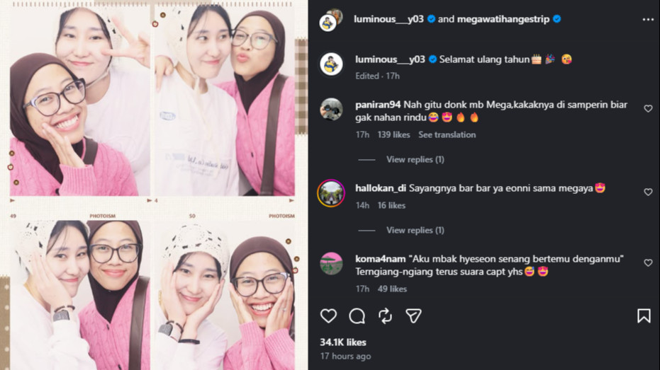 Yeum Hye-seon sambangi Megawati Hangestri untuk kasih kejutan ulang tahun