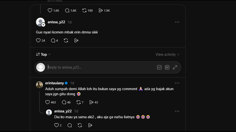 Klarifikasi Erin Wartia