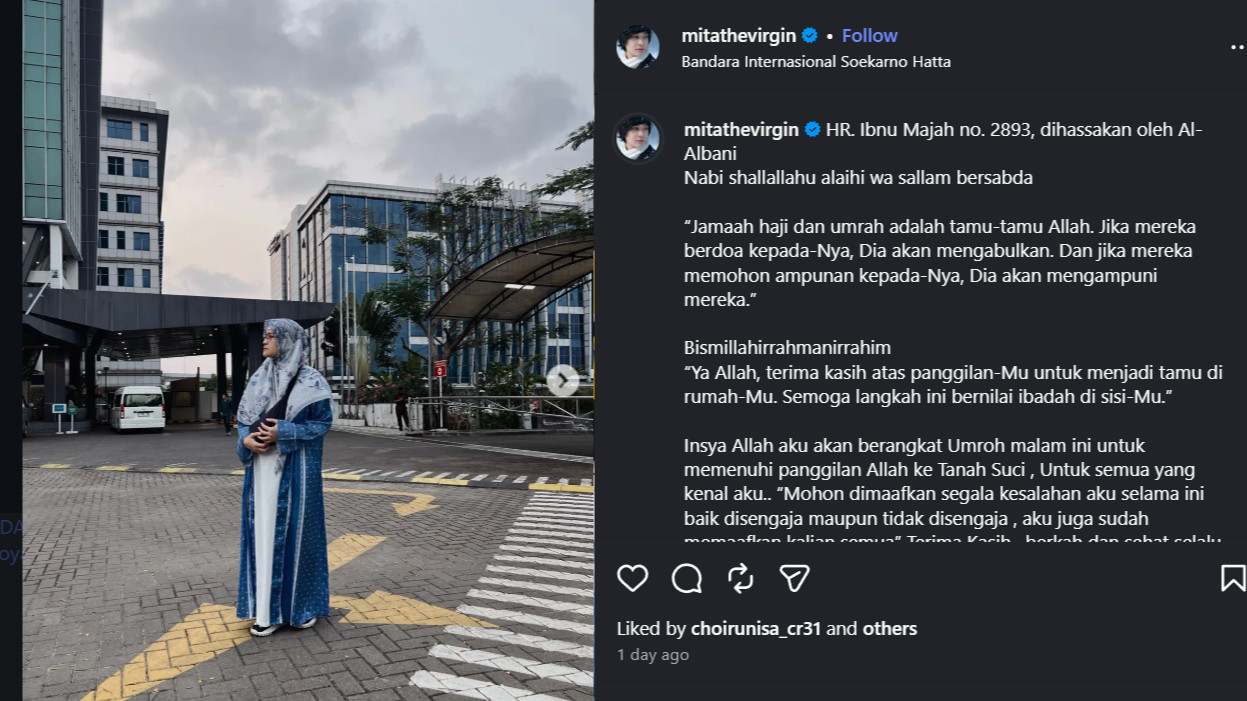 Pesan Menyentuh Mita The Virgin Sebelum Tunaikan Umrah ke Tanah Suci
            - galeri foto